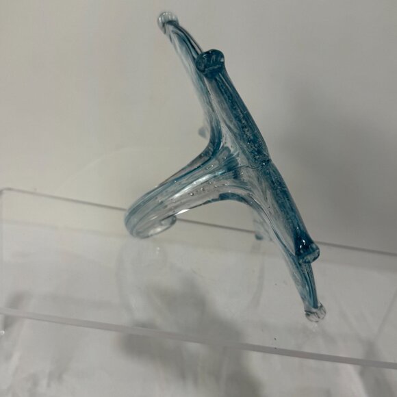 Murano Style Art Glass Hand Blown Stargazer Pale Blue Lily Flower Metallic Silve - Picture 7 of 13